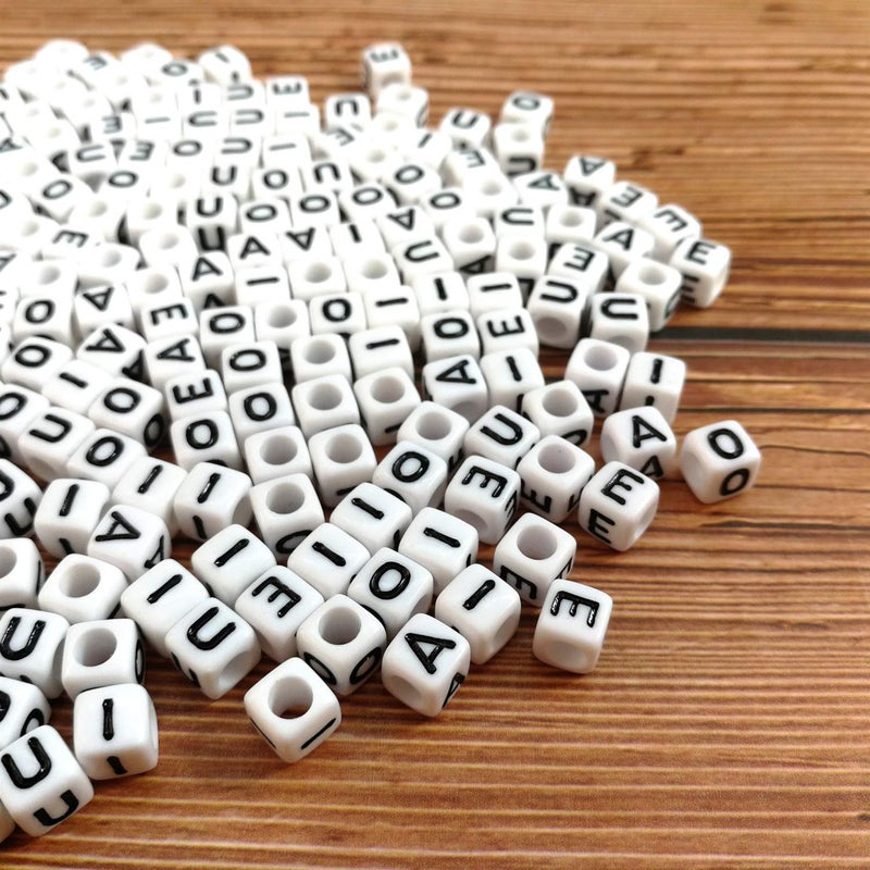 Looconi Amaney 250pcs Vowel Letter Beads Square A E I O U 6Ã—6mm White Cube Acrylic Beads for Jewelry Making Bracelets Necklaces Each 50 Pieces - Image 4